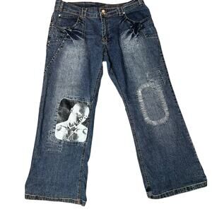 Vintage Makaveli Denim Jeans size 18 Baggy 2Pac Tupac Shakur Hip Hop Skater Y2K
